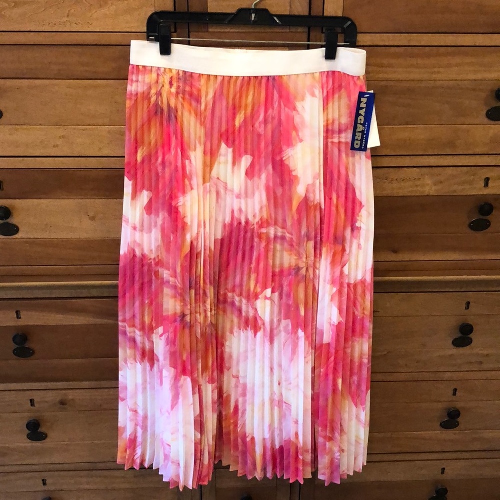 Peter Nygard Pleated Skirt Pink Orange White Sz L